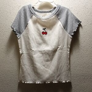 SO Kids Size 10-12 Tee with Cherry Embroidery - Gray and White